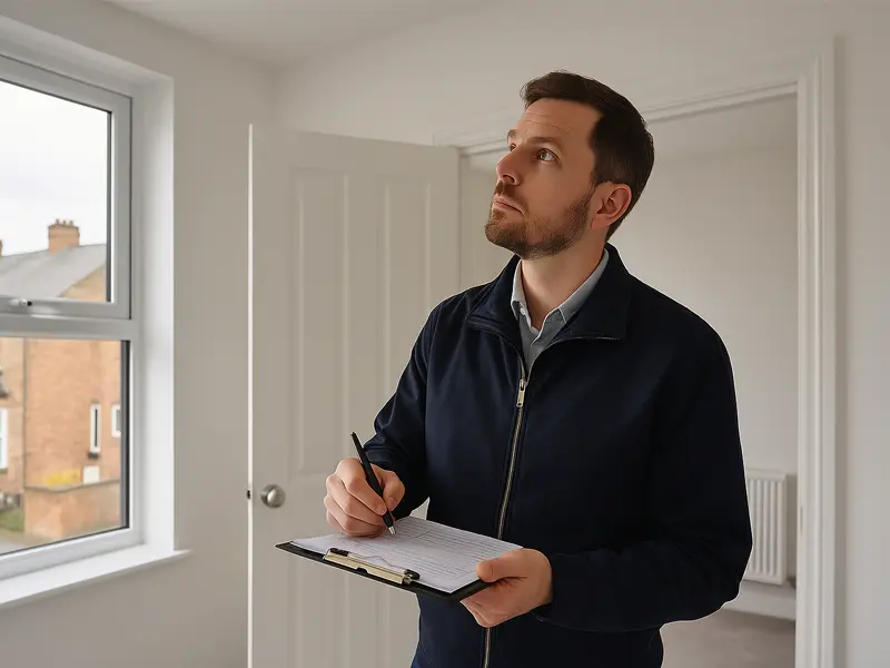 A landlord property inspector checking one of the rooms in a house