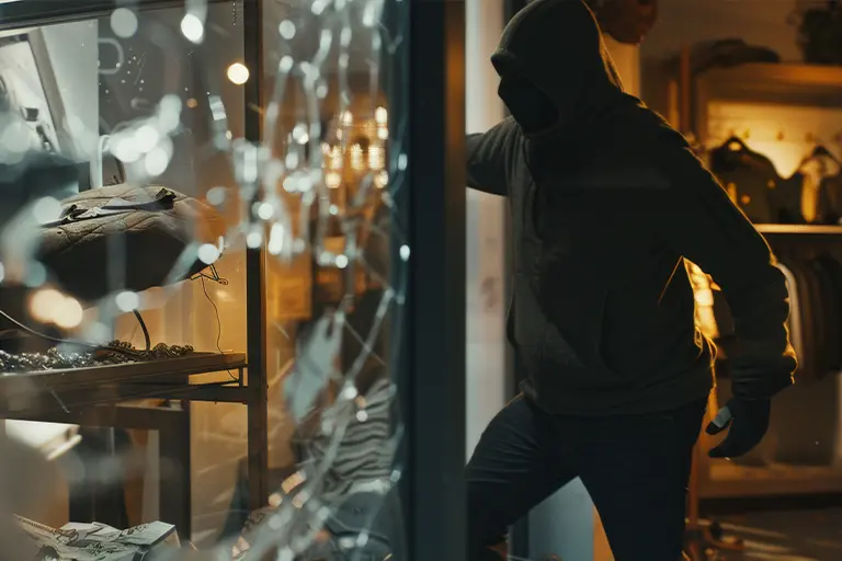 Retail Security Thief Breaking Glass